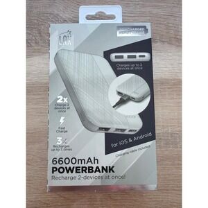 LAX 6600mAh Power Bank Portable Charger Dual USB Fast Charge White LX16W NIB